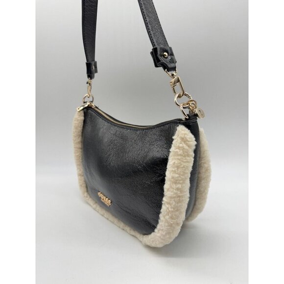 GUESS Davika crinkle faux-leather Sherpa trim hobo shoulder bag - Black - Picture 9 of 15